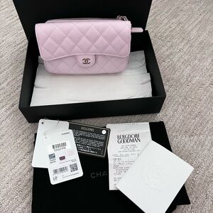 Chanel light pink caviar phone crossbody bag wallet on chain clutch